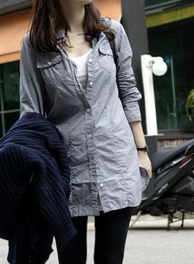 k1034韩国女装新款通勤秋冬长袖千鸟格纯棉OL简约清爽衬衫打底