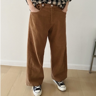 灯芯绒显瘦暖 美拉德风长裤 韩国女装 新休闲复古宽松中腰直筒阔腿裤
