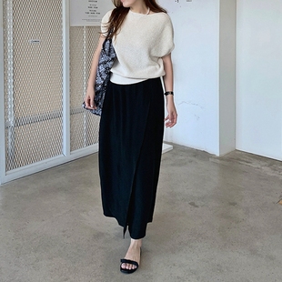 韩国女装 优雅女人味垂感飘逸铜氨丝层次感直筒半身裙中长显瘦 新品