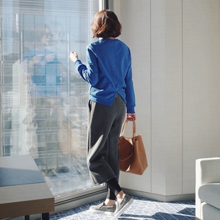 抓绒保暖卫衣短款 T304好品质韩国女装 后开叉圆领套头长袖