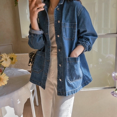 简约休闲口袋牛仔显瘦外套