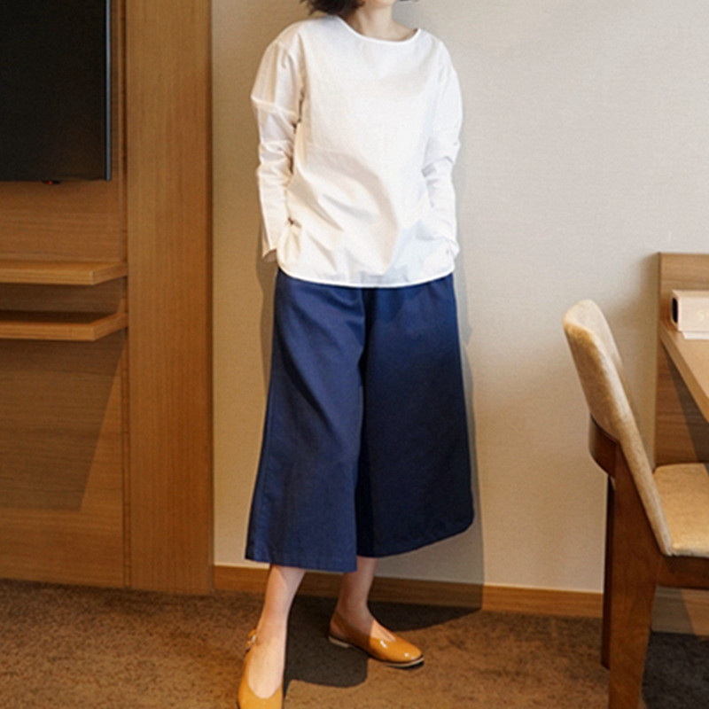 韩系女装纯棉圆领前短后长衬衫