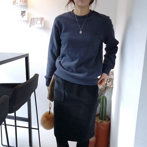 韩国女合身抓绒圆领套头卫衣保暖