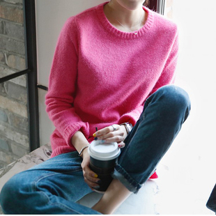 M10韩国女装 现货 代安哥拉兔毛糖果色套头简约秋冬女毛衣针织衫