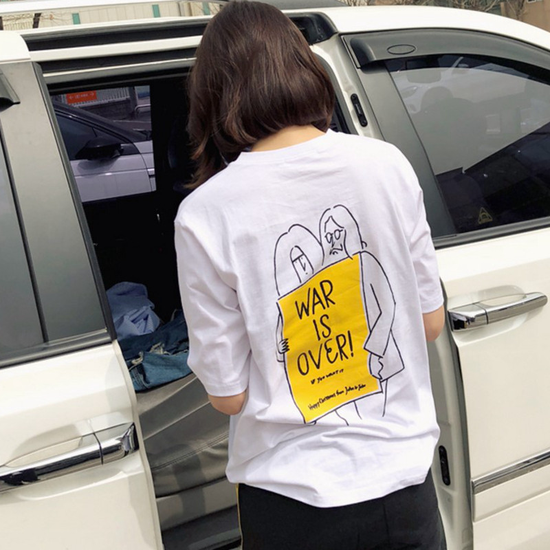 T137韩国女装代2026新品简约卡通前后印花圆领套头夏女短袖T恤