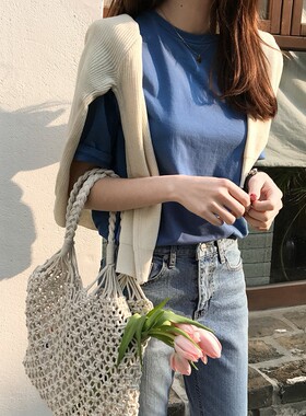 T138韩国女装代新品2025简约基础款圆领套头夏女短袖T恤纯色打底