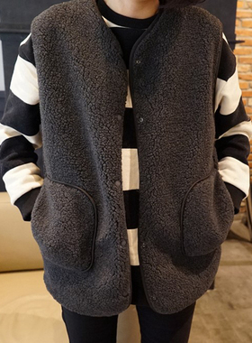 B01韩国女装新品羊羔绒保暖无袖秋冬女马夹背心坎肩内搭外穿简约