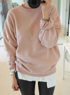 k937韩国女装新品2025简约樱粉宽松套头纯棉毛圈长袖春秋女卫衣女