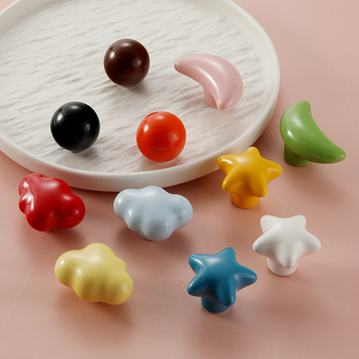 儿童房多彩陶瓷衣柜把手现代童趣月亮星星云朵单孔抽屉柜门拉手