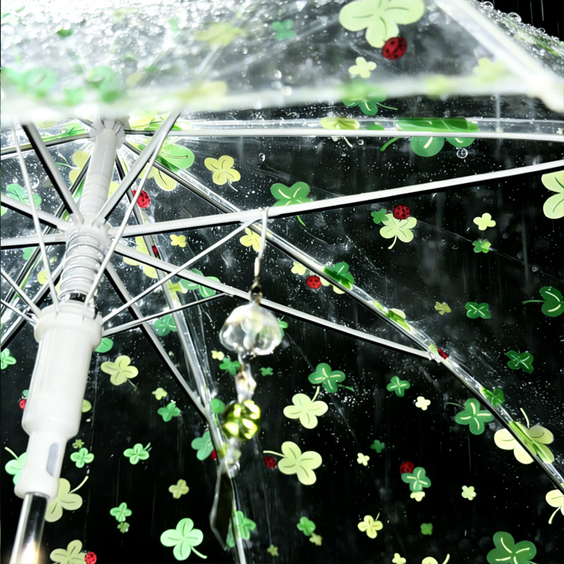 抖音同款四叶草风铃尾单韩系ins可爱百搭透少女款长柄环保雨伞