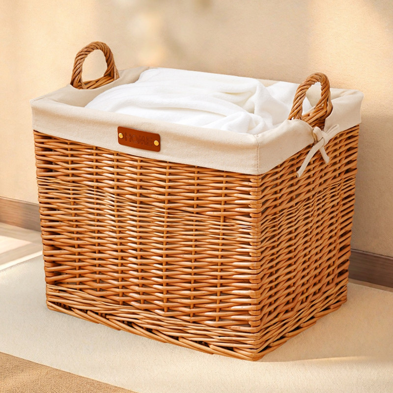 新家天然藤编衣服收纳筐脏衣篮高颜值卧室收纳篮中古风高品质柳编