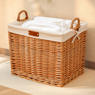 新家天然藤编衣服收纳筐脏衣篮高颜值卧室收纳篮中古风高品质柳编