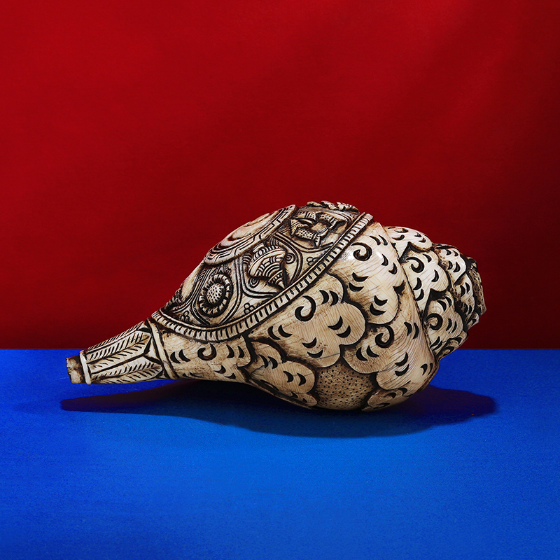 尼泊尔进口海螺摆件手工八吉祥浮雕海螺居家八供养供具用品18cm