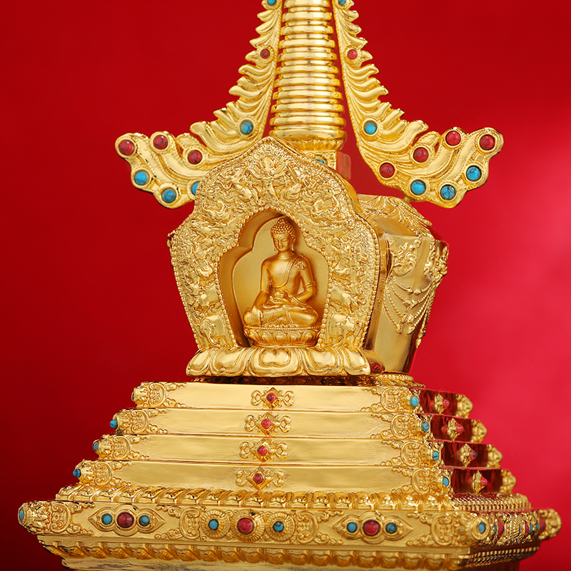 S999纯银镀金菩提塔家用装Z佛塔居家摆件供具用品宝塔菩提塔