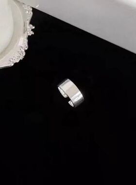 S925纯银设计戒指女小众磨砂宽面光面个性时尚几何扭片素银指环