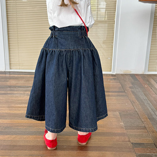 2025夏季新款韩系女童阔腿休闲牛仔九分裤款儿童高腰洋气裙裤夏装