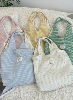 411111 秋冬季可爱小香风托特包大容量学生书袋单肩帆布背心包女