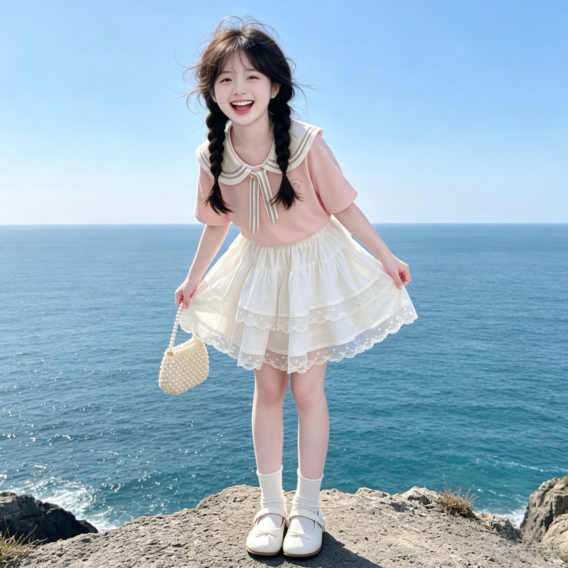 女童海军领纯棉蛋糕裙两件套