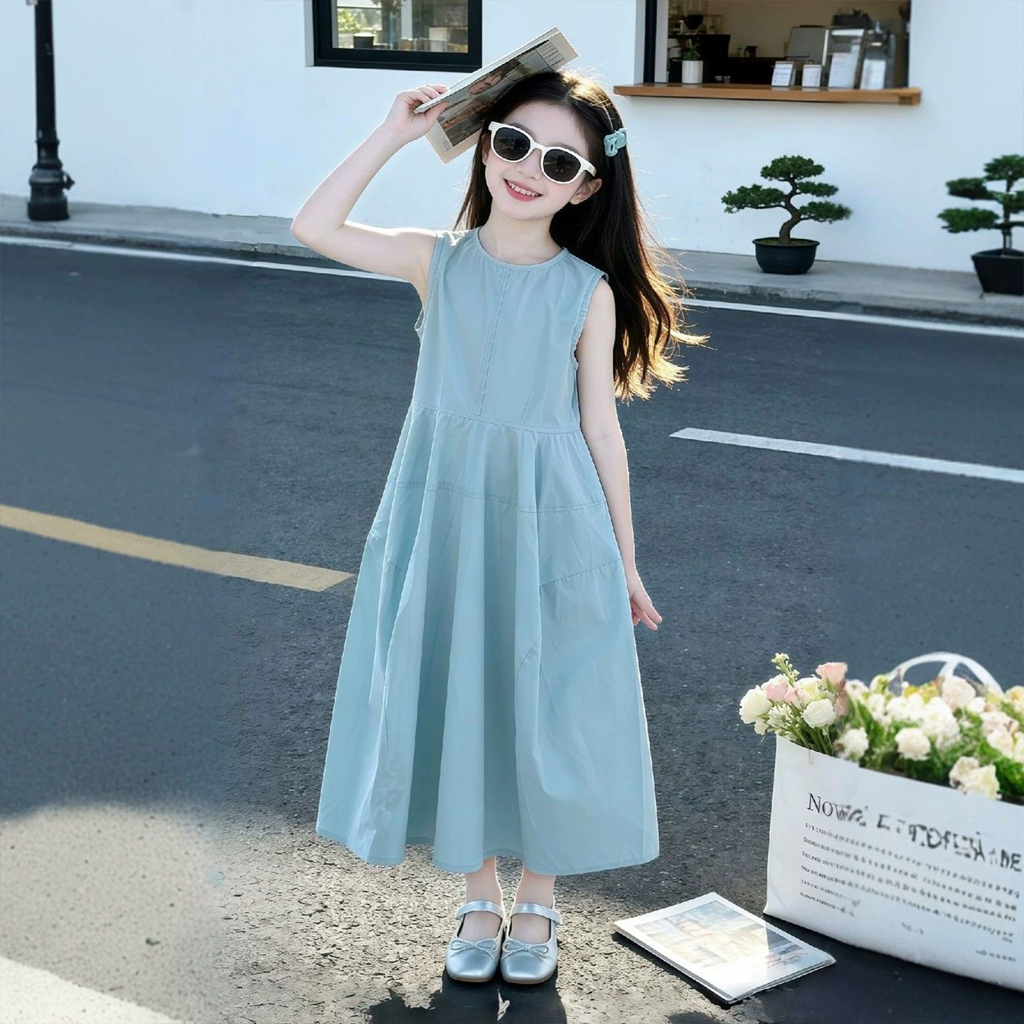 女童夏季韩版无袖中长连衣裙