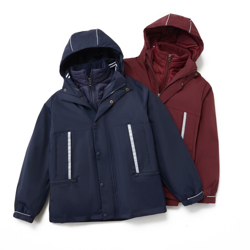 儿童保暖外套冬季男女童连帽棉服脱卸式冲锋衣校服防寒服学院加厚