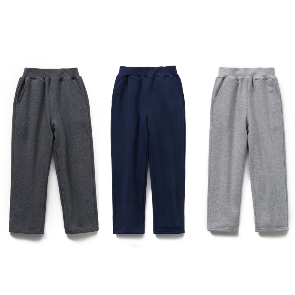 儿童纯棉藏青色直筒运动裤男女童深灰色秋冬校服裤加绒小学生裤子