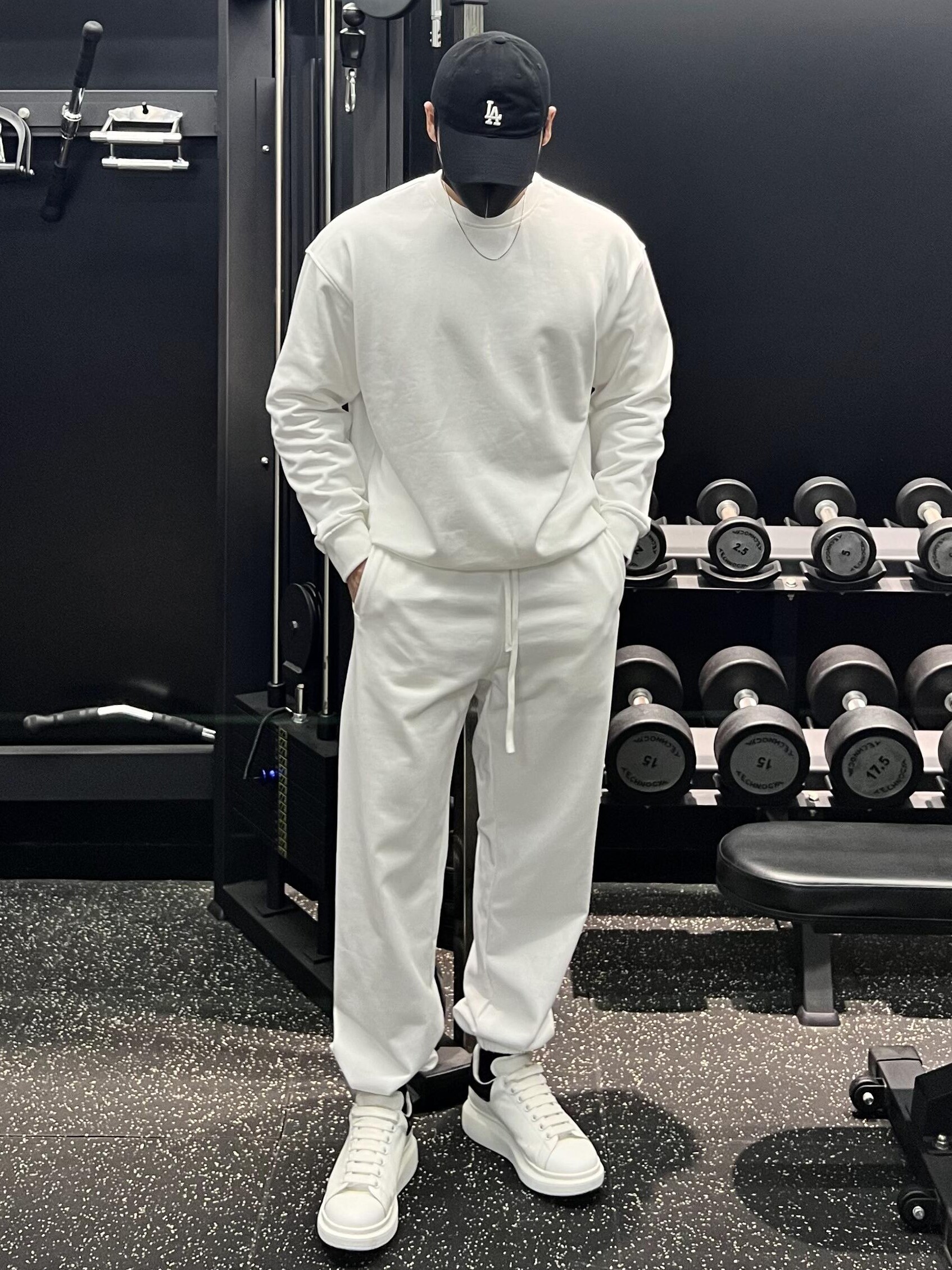 ROUND NECK TRACKSUIT MENS THICKENED TERRY COTTON SPRING AUTUMN AND WINTER CASUAL GYM WEAR LOOSE TREND SWEATSHIRT SWEATPANTS