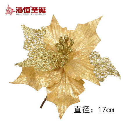 港恒 金色纱网装饰圣诞花 圣诞树装饰品 圣诞节装饰花20g