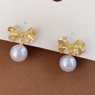 甜美蝴蝶结珍珠～發家韩国新款 秋冬设计感气质高级感轻奢耳钉耳饰