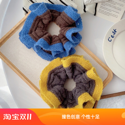 發家百搭撞色秋冬毛线大肠发圈女