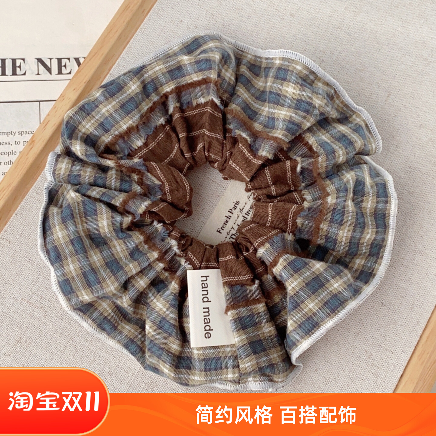 韩国秋冬格子发圈拼色大肠发圈女