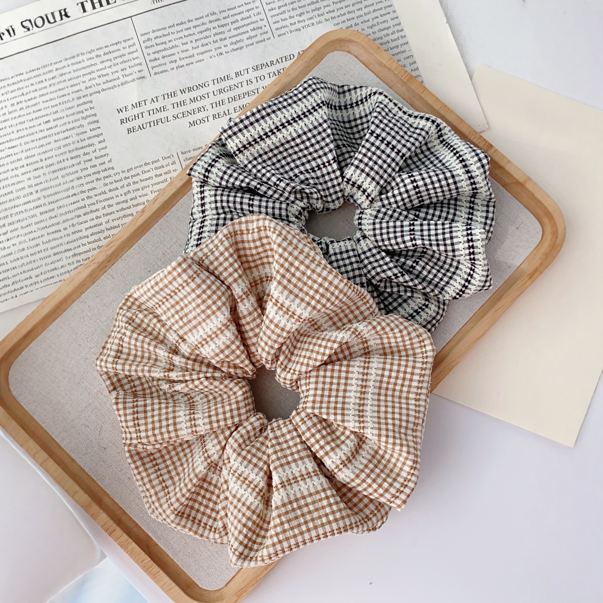 慵懒格纹發家韩系简约大肠发圈女