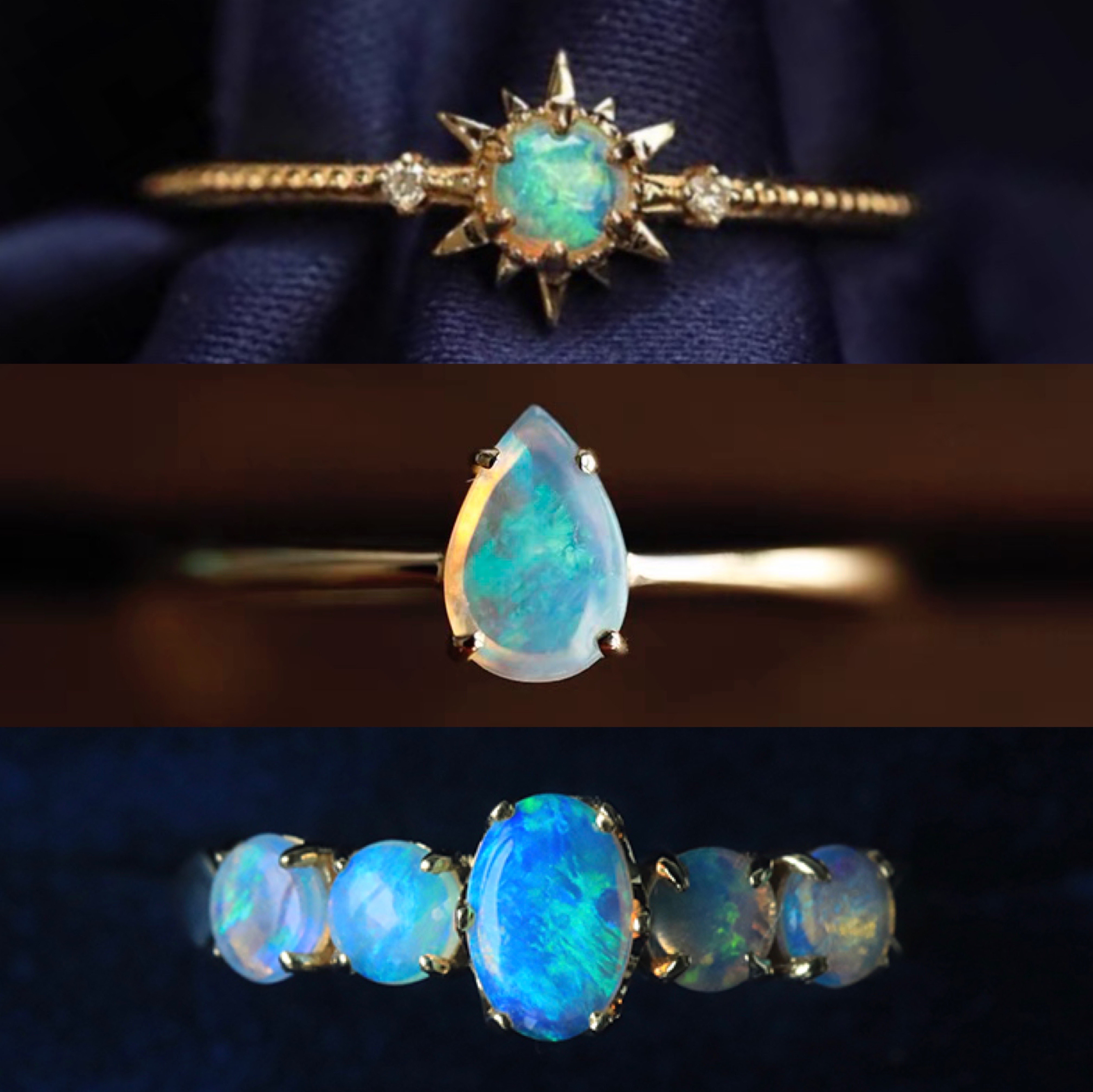 天然澳洲欧泊18k金钻石彩色宝石镶嵌耳钉吊坠戒指女下单现做黄金