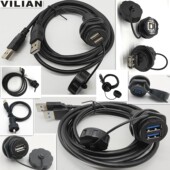 USB防水数据信号连接器 防水插座公头母座接头 面板固定航空插头