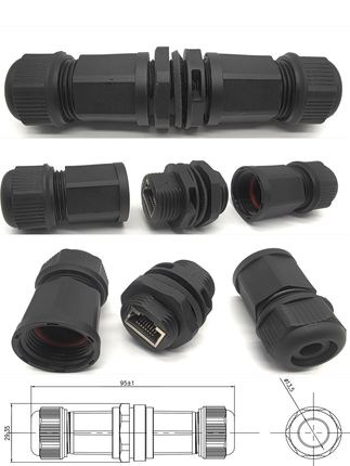 RJ45M1920前装后装面板式网口母端插座M21M22网络直通防水连接器