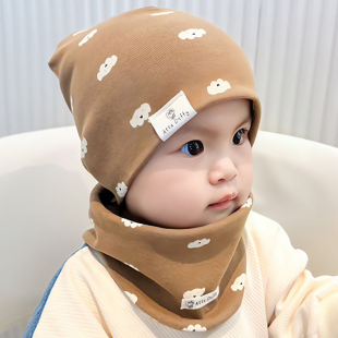 儿童帽子围脖两件套秋冬宝宝套头帽春秋季纯棉婴幼儿男童女童套装