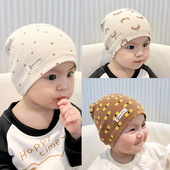 单层薄款 儿童棉质针织宝宝帽子卡通印花新生儿婴幼儿套头帽 春秋季