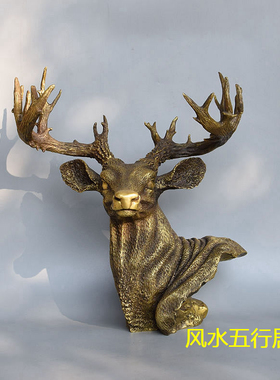 鹿头桌面摆件黄铜中式