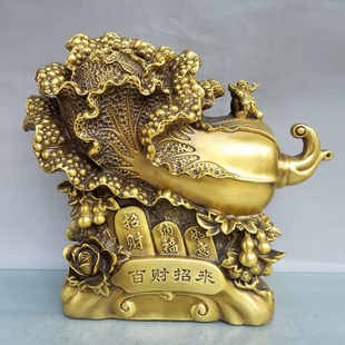 大号纯铜白菜金蟾百财招来黄铜工艺品客厅玄关大堂摆件高35厘米