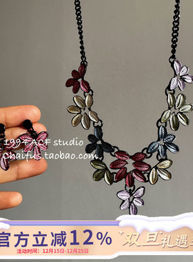 韩系甜酷风彩色烤漆树叶项链套装