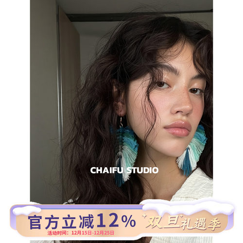 波西米亚彩色手工毛线耳环