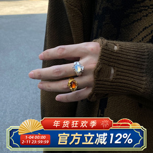 柴夫工作室/J247 复古蝴蝶环绕立体树脂戒指小众轻奢贵气开口指环