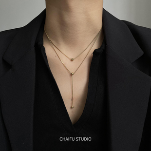 柴夫杂货铺 INS风简约日常百搭小圆珠吊坠双层细链项链 X530