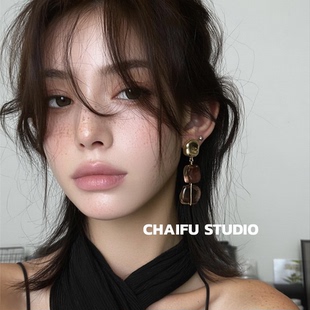 幻彩琉璃感水晶耳钉不规则文艺小众设计耳环 法式 柴夫工作室 E722