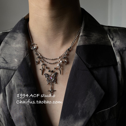 星星蝴蝶月光石设计感项链