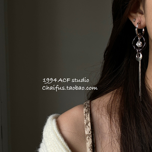 清冷感几何圆圈耳钉复古流苏气质小众耳环 法式 柴夫工作室 R625