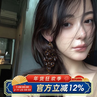 柴夫工作室/R279 欧美夸张野性豹纹流苏耳钉小众独特花瓣层次耳环