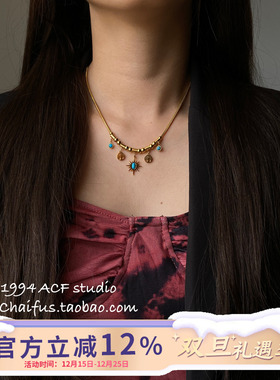 欧美复古星芒元素钛钢项链