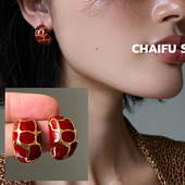 柴夫工作室 E195 港风复古金色拼接龟裂纹耳钉轻奢立体高级感耳环