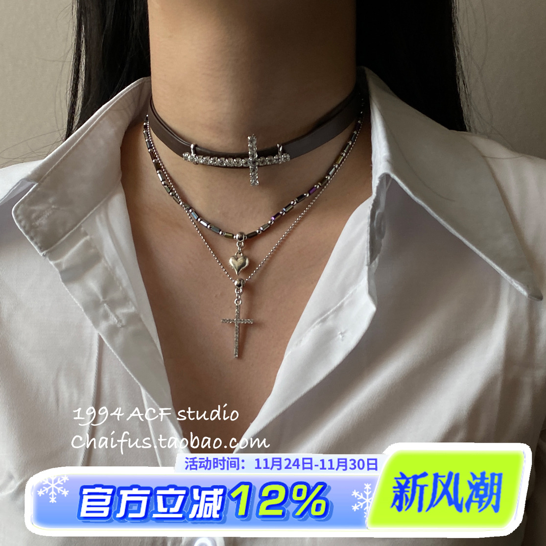 美式朋克多层十字架项链