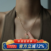 柴夫杂货铺 X177 文艺优雅叶子纹理太阳花绿色宝石细链不锈钢项链